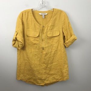 Ellen Tracy 100% Linen Top Mustard Yellow